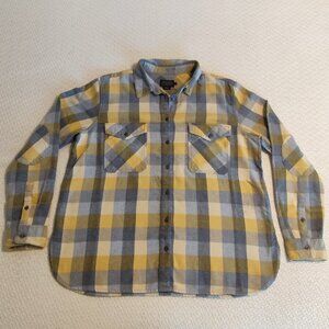 Pendleton Board Shirt Loop Collar Mens L Flannel Brown Plaid VTG